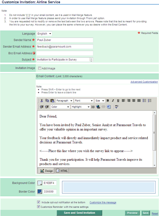 Customize Invitations in Online Surveys
